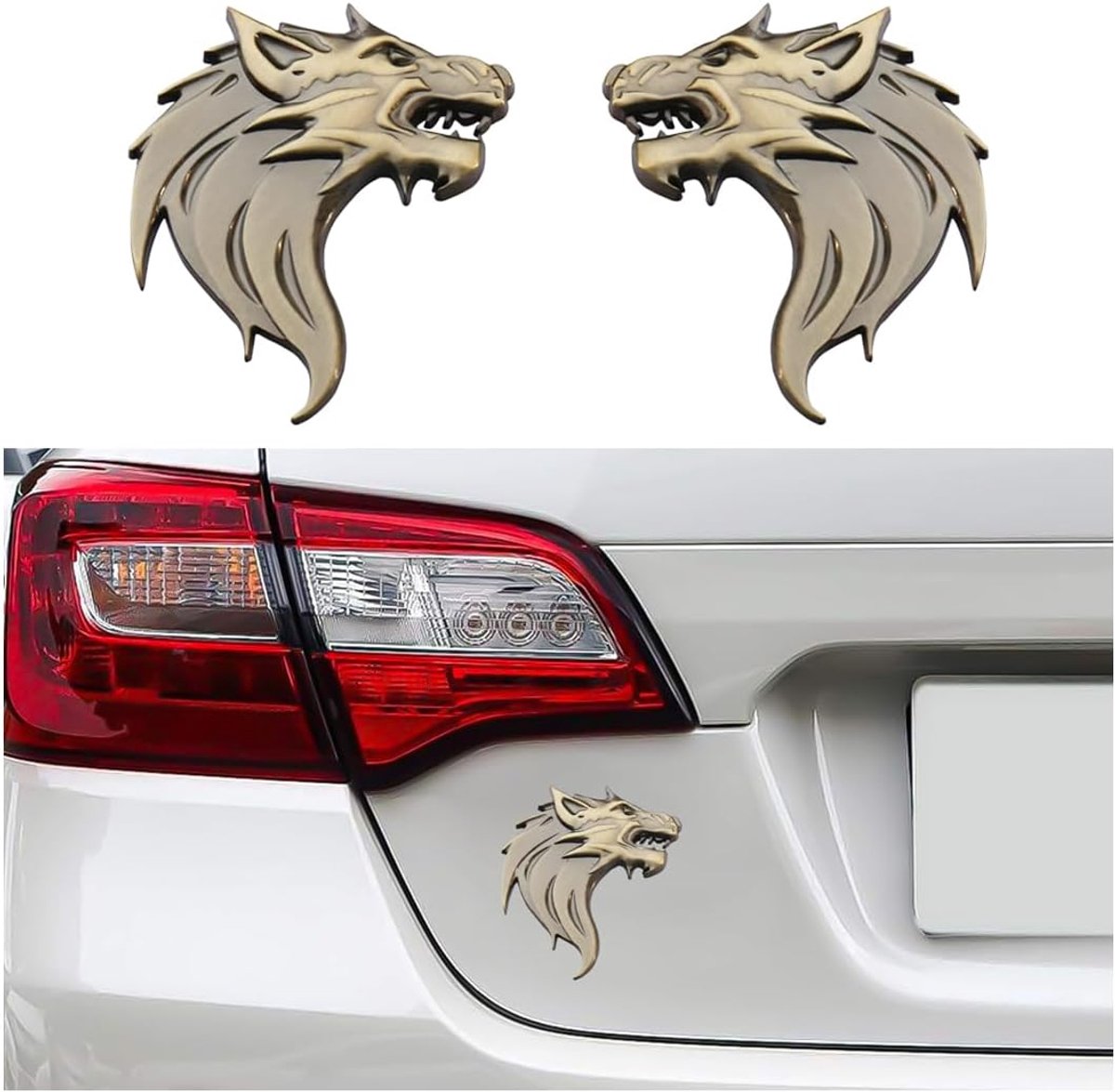 SnelShoppen - 2 Stuks Wolf Hoofd Embleem Auto Stickers, Metalen Auto Stickers, Universele Auto Accessoires, Wolf Sticker Voorruit Decoratie, Gepersona