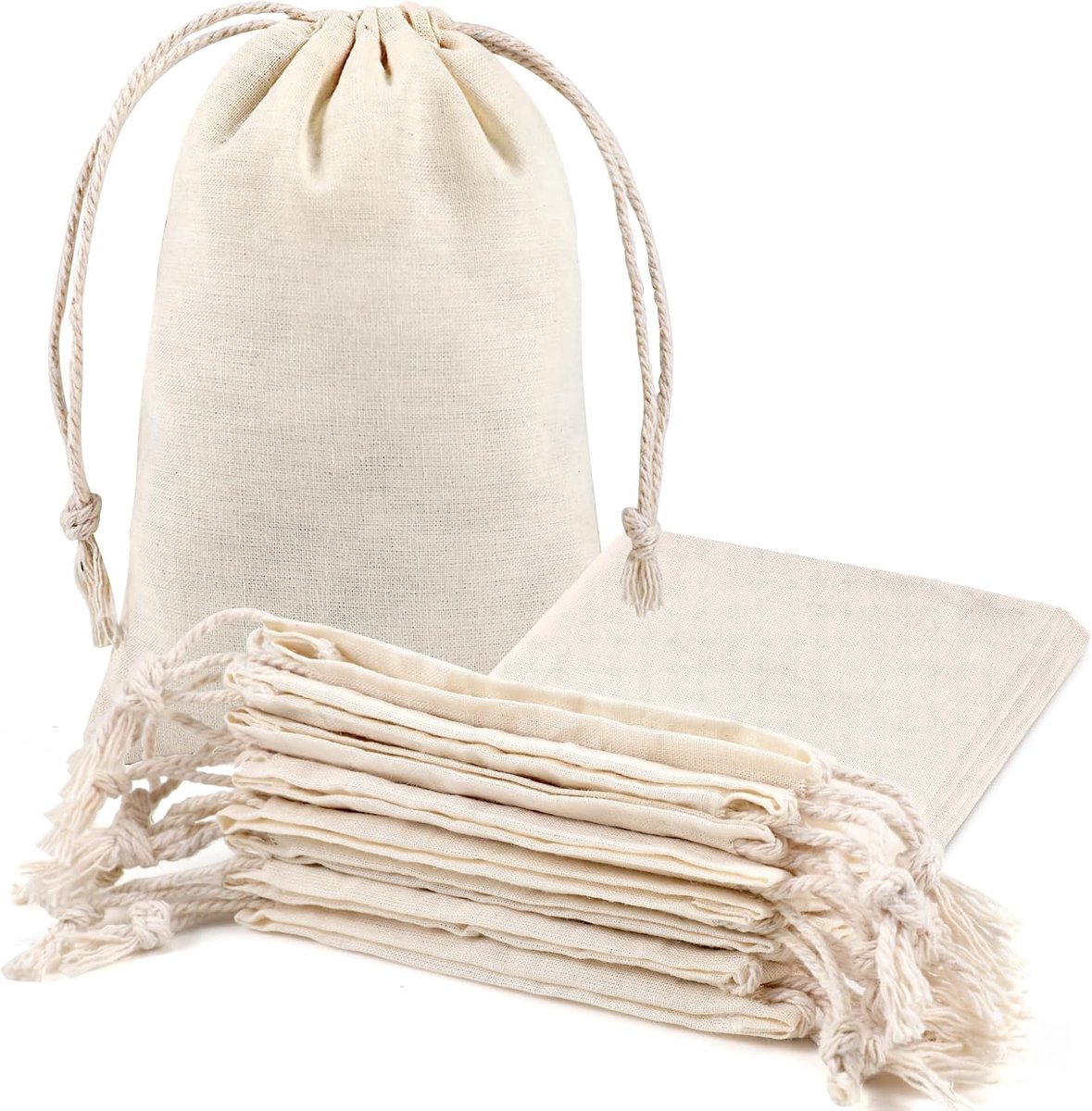 SnelShoppen - 20 Stuks Katoenen Tassen 25 x 30 cm, Herbruikbare Stoffen Tassen met Trekkoord, Milieuvriendelijk voor Feestjes, Ambachten en Dagelijks