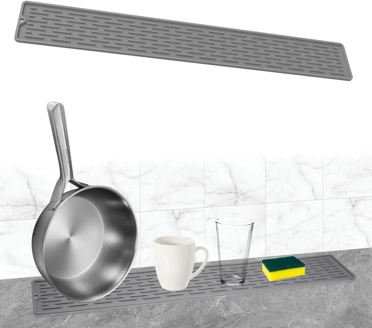 Draineringsmat 70 x 5 x 0.5 cm - Grijs - Antislip waterdicht - Bescherming voor kraan en gootsteen - SnelShoppen