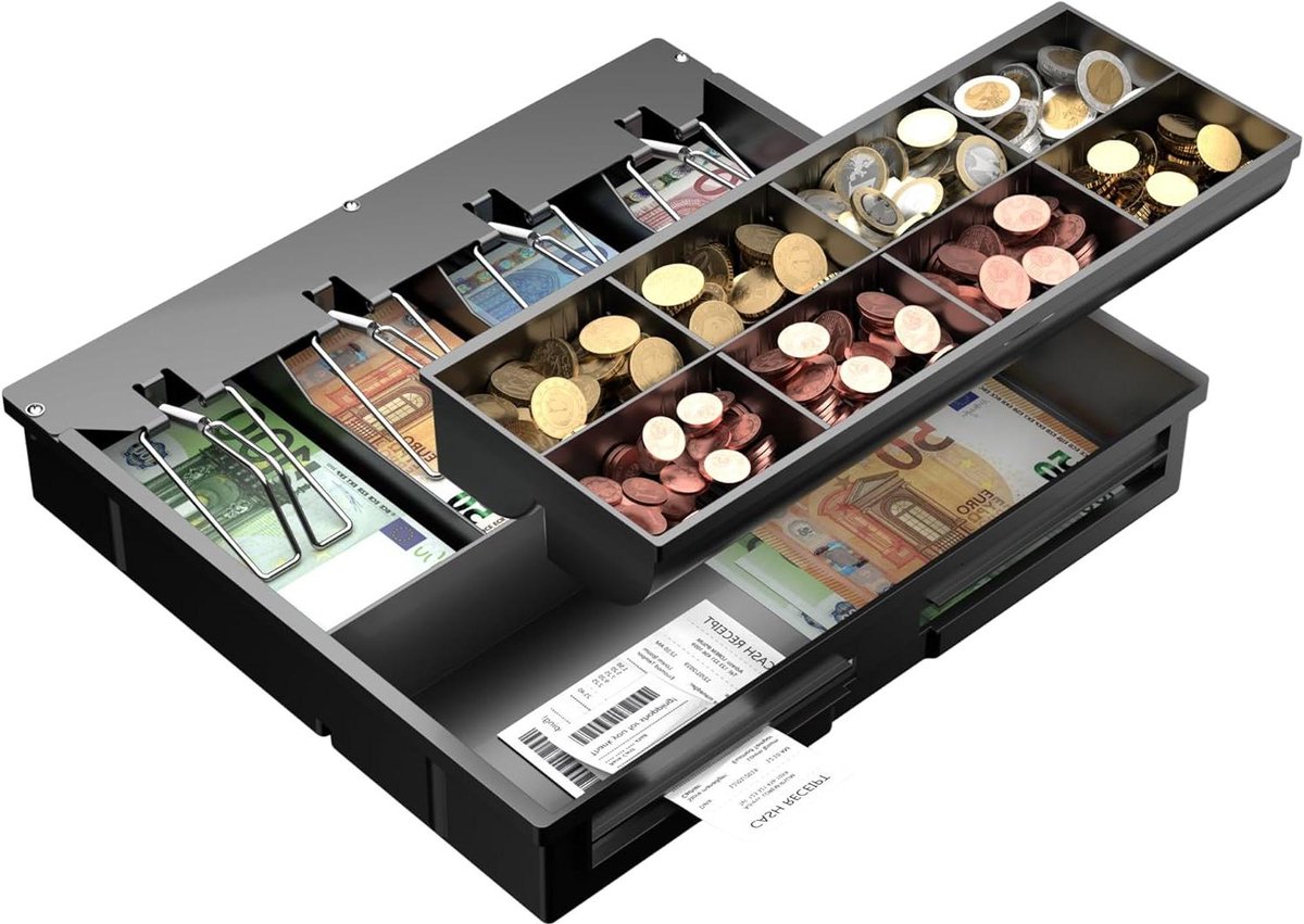 Geldlade - Muntvak Bankbiljetten - Geld Organiseren - Verstelbare Vakken - 36x32x6 CM - Zwart