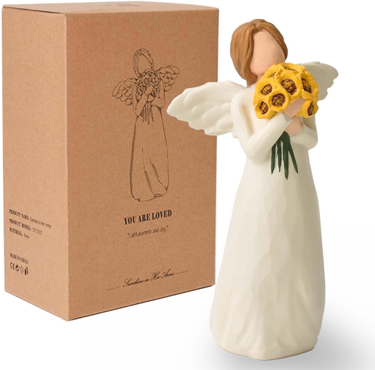 SnelShoppen - Engel Beeldje met Zonnebloemen voor Vrouwen, Handgemaakte Resin Engel, 15cm Hoog, Perfect Cadeau voor Moederdag, Verjaardag en Thanksgiv
