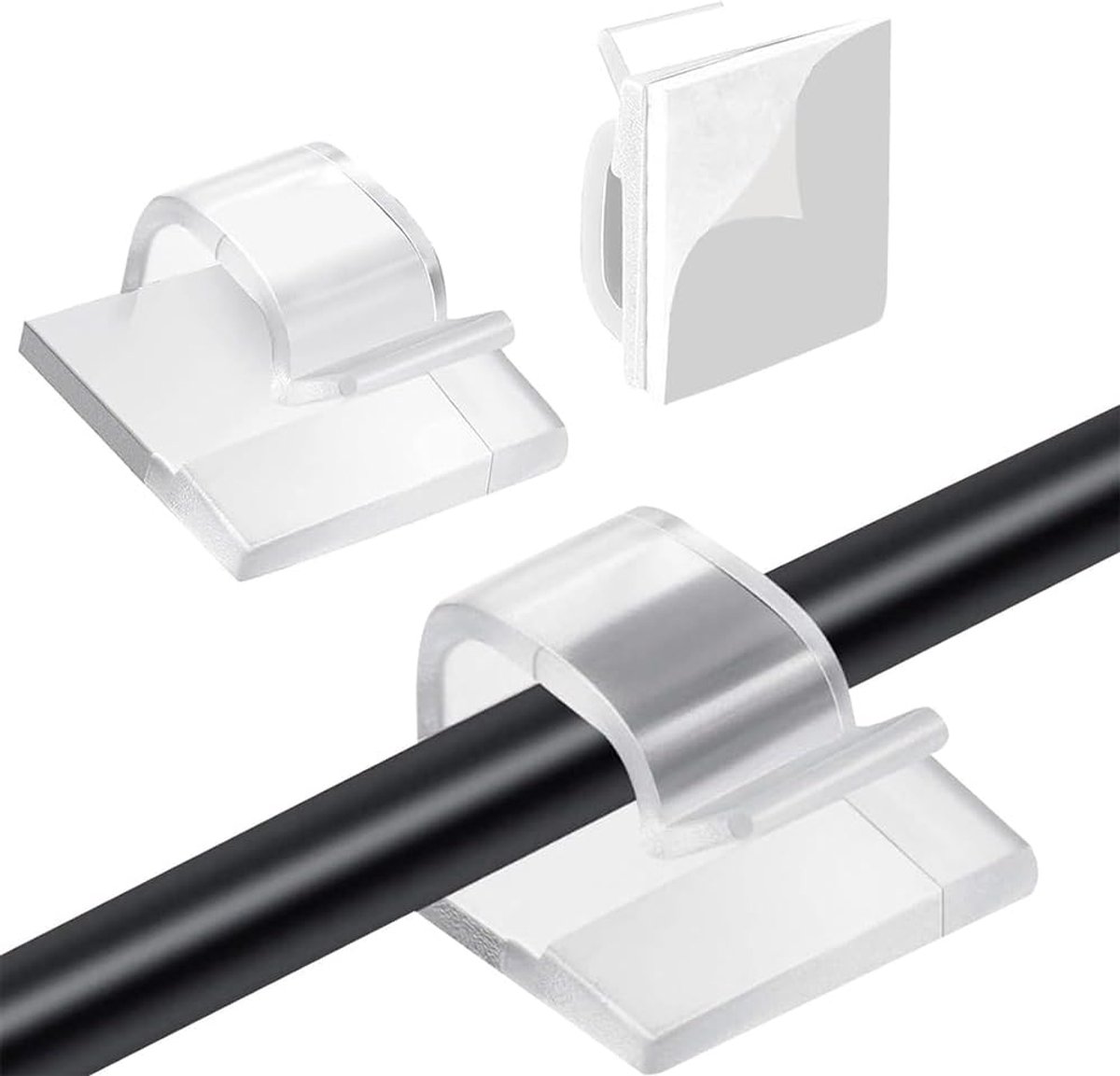 SnelShoppen - 100 Stuks Transparante Zelfklevende Kabelclips - Sterke Grip Kabel Organizers voor Wand, Tafel, TV, HDMI, USB - Ideaal voor Thuiswerkple