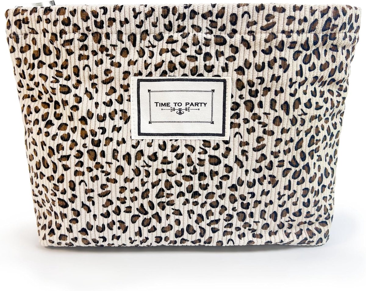 SnelShoppen - Cosmetica Tas Wit met Luipaardpatroon, Make-up Tas Dames, Ruimtelijke Handtas, Trendy Shopper, Corduroy Materiaal, Perfect voor Reizen e