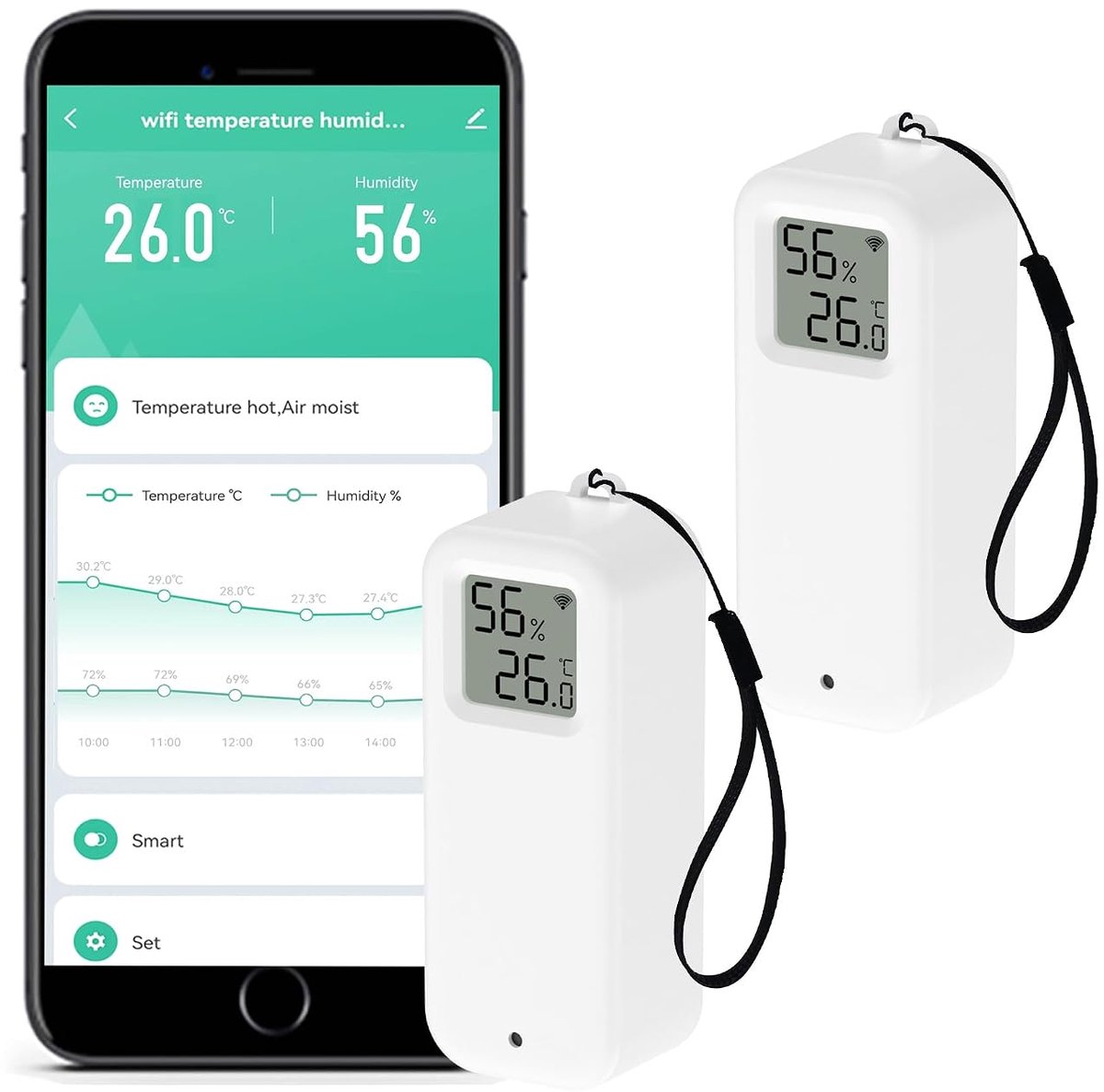 WiFi Thermometer Hygrometer: Intelligent Temperature Humidity Sensor with Notification Alarm, Data Storage and Export - ShopVlot