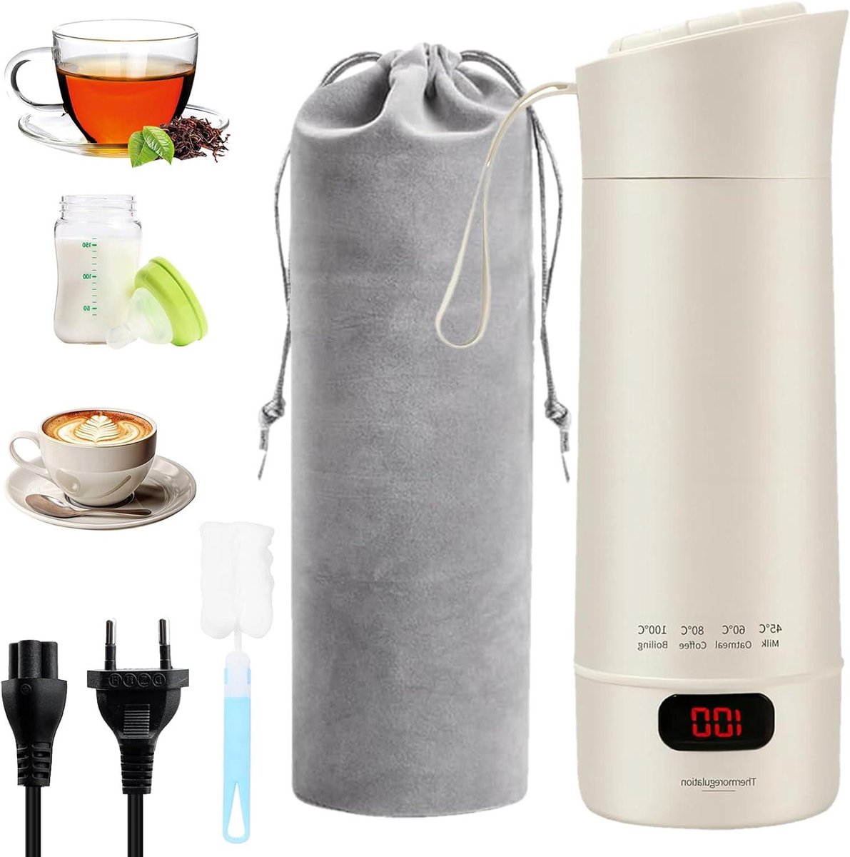 Elektrische waterkoker - Reiswaterkoker klein - Snel water koken - Intelligente temperatuurregeling - 400 ml - Beige