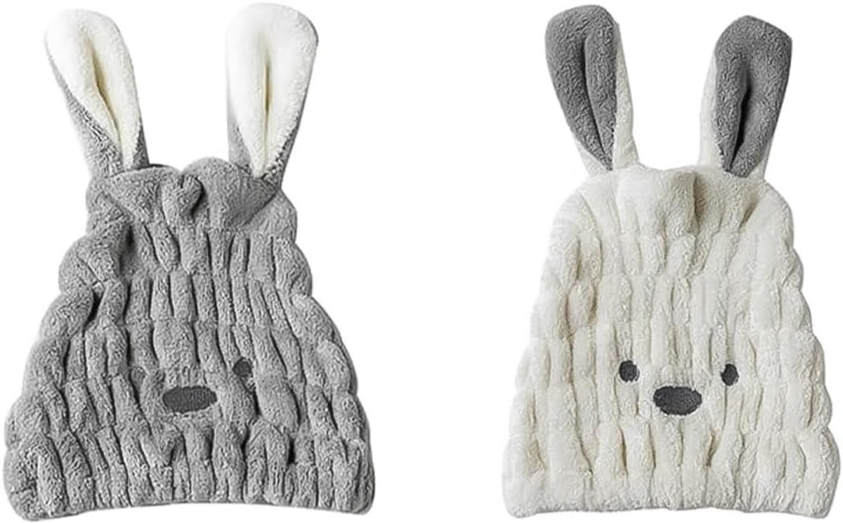 SnelShoppen - Set van snel drogende haarhanddoeken voor dames, microvezel droogkap met schattige konijnenoren, snel drogende zwemkap voor vrouwen en m