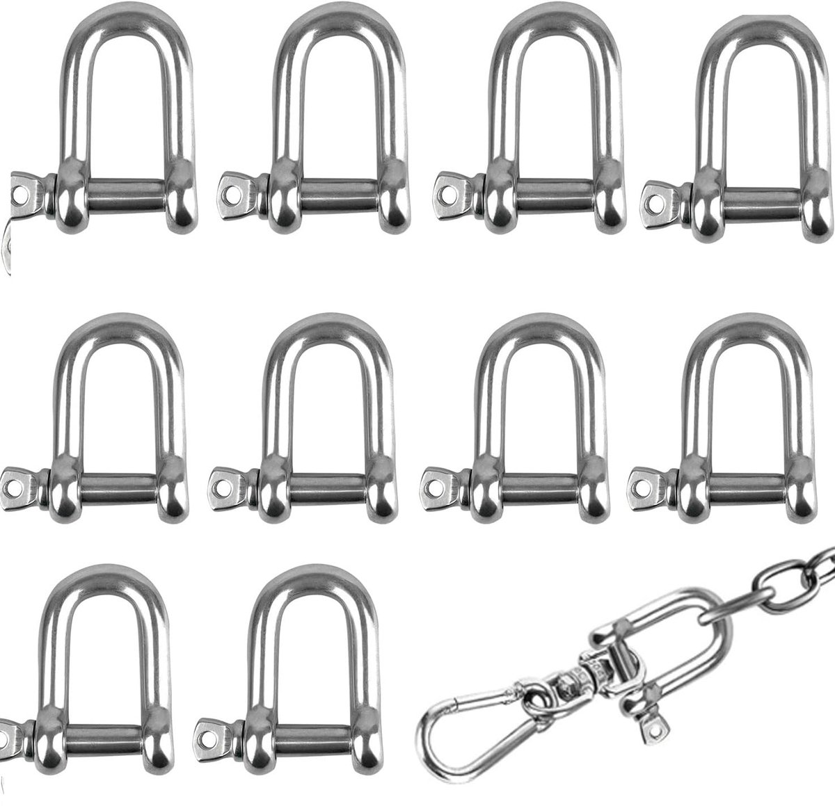 Stainless Steel Link D-Shape 10 Pieces M6 Stainless Steel Screw Brackets, 304 Stainless Steel, D-Ring Bracket - ShopVlot