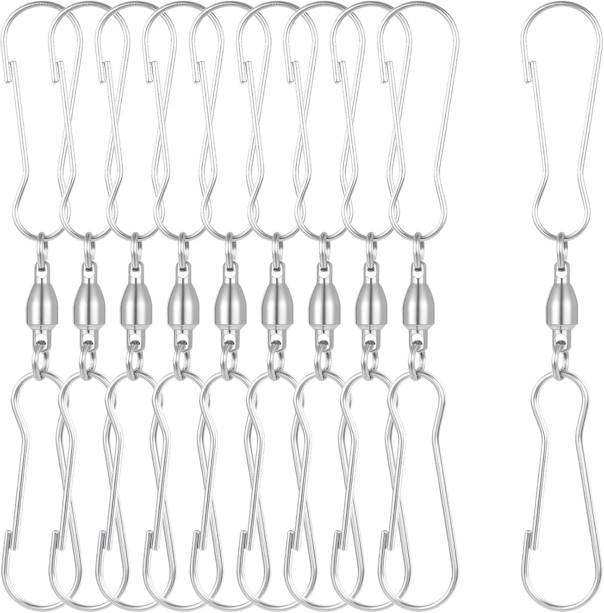 SnelShoppen - 10 Stuks Draaiende Dubbele Haak Clips, Wind Spinner Hangers, Spiraal Tails, Twisters, Wind Sokken voor Spinners, Tuin, Vlaggen, Feestacc