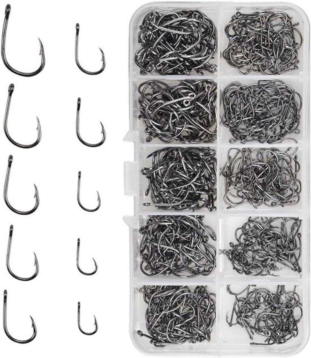 500 Stuks Carbon Stalen Vissen Haken voor Zee- en Zoetwatervissen, Perfect voor Karper, Baars en Diverse Vissportaccessoires, Maten No.3 tot No.12