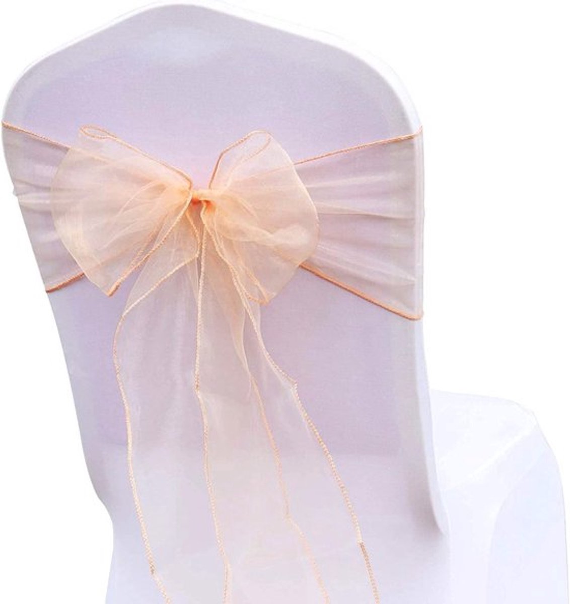 Elegante Organza Stoelhoezen met Strik voor Bruiloften, Feestjes en Decoratie - 18x275CM - 25 Stuks Roze