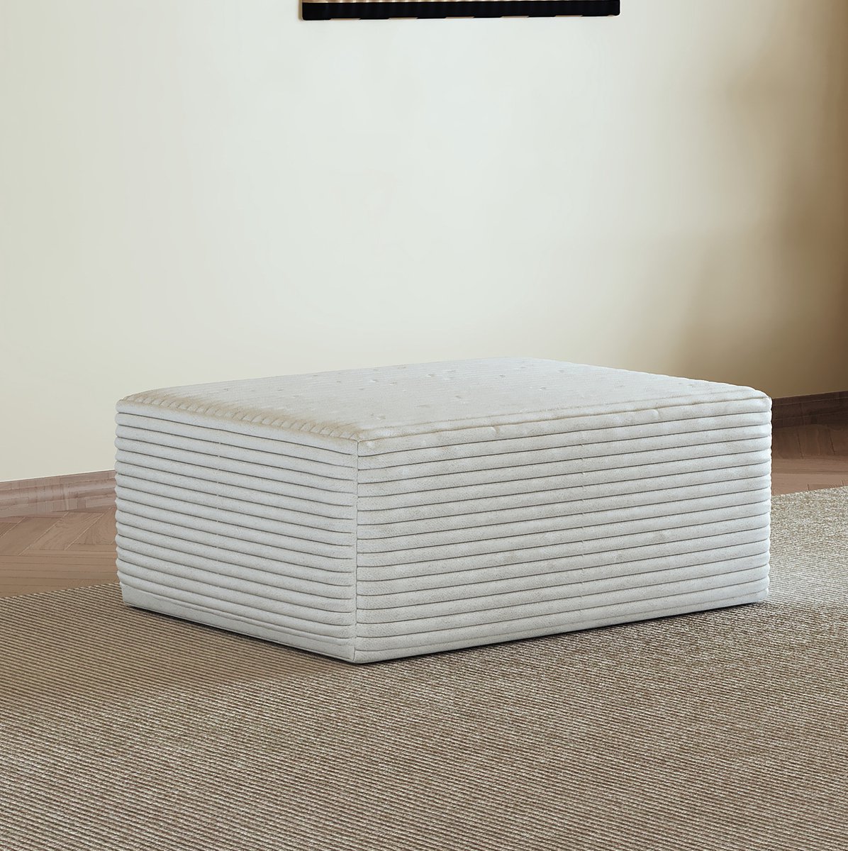 MIVRAY Poef 95 x 70 x 40 cm - Rechthoekige Zachte Corduroy Zitpoef Zonder Montage - Voor Woonkamer En Slaapkamer - Stof Wit