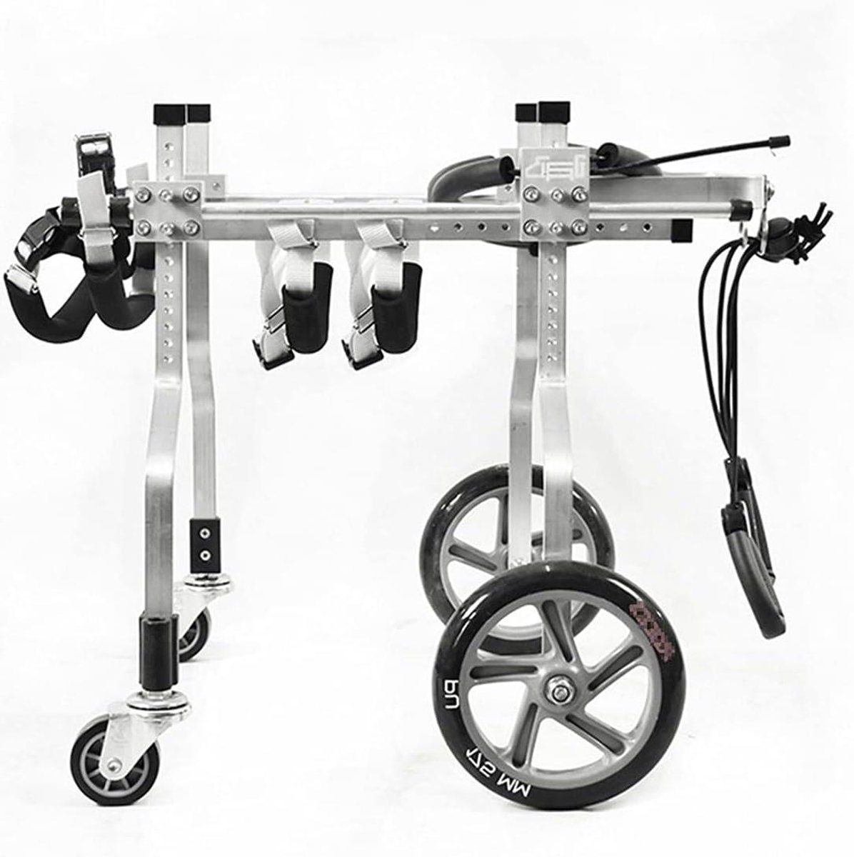 Hondenrolstoel Vier Wielen - Huisdier mobiliteitshulp - Revalidatie Lopen - Verstelbaar Aluminium Frame - Diverse Maten - Zilver