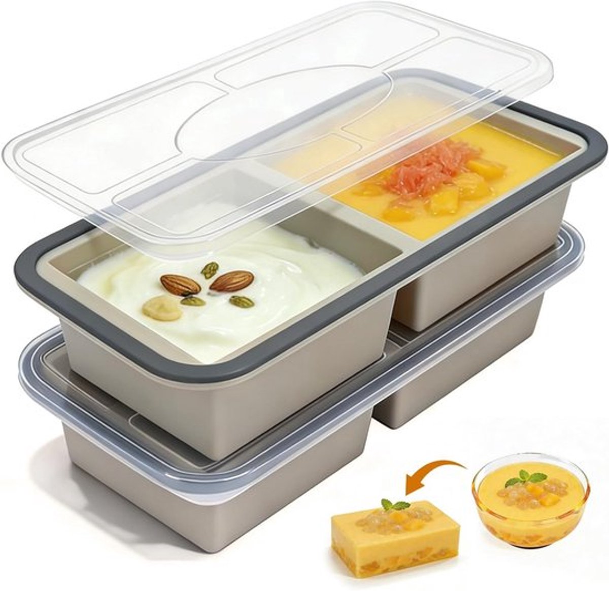 Set van 2 BPA-vrije diepvriesdozen met deksel voor invriezen, ideaal voor bouillon, saus en babyvoeding, 1000 ml per vorm