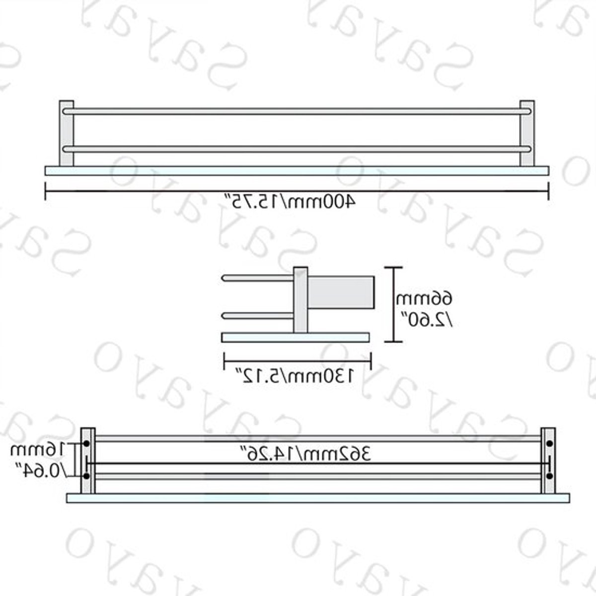 Wandgemonteerde getemperd glazen plank van 40 cm voor de badkamer - Drijvende plank met leuning, 8 mm dikte en gepolijste afwerking