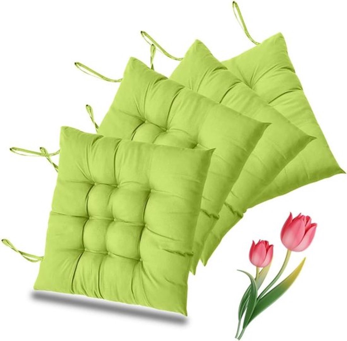 Set van 4 Stoelkussens 40 x 40 cm voor Tuinmeubelen, Eetkamerstoelen en Binnen- of Buitengebruik (Fruitgroen)