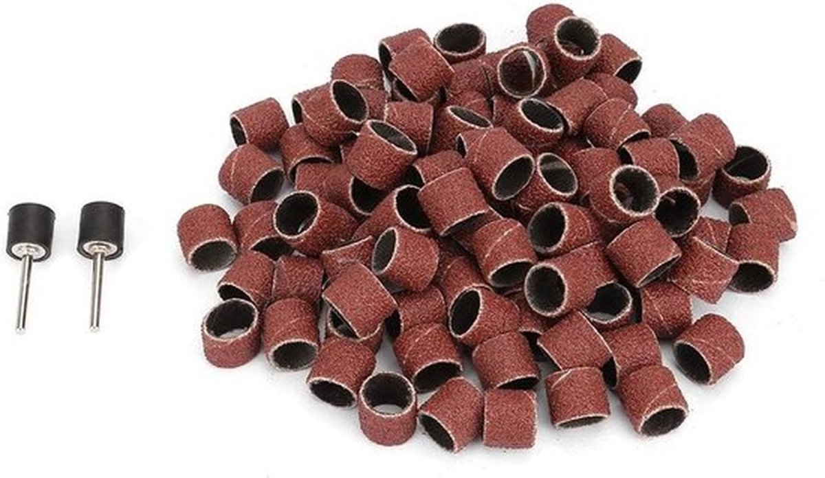 Schuurdrumset met 100 schuurdrums van 1/2 inch en 2 mandrels voor Dremel, ideaal voor het slijpen en schuren van hout en metaal