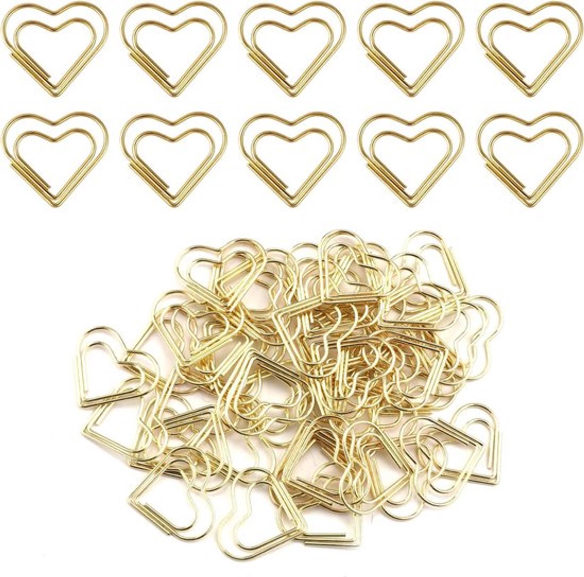 Mini Paper Clips in Hartvorm - 100 Stuks RVS Paperclips voor Organiseren, Knutselen en Schoolgebruik - Ideaal voor Kantoor en Thuis (Goud)