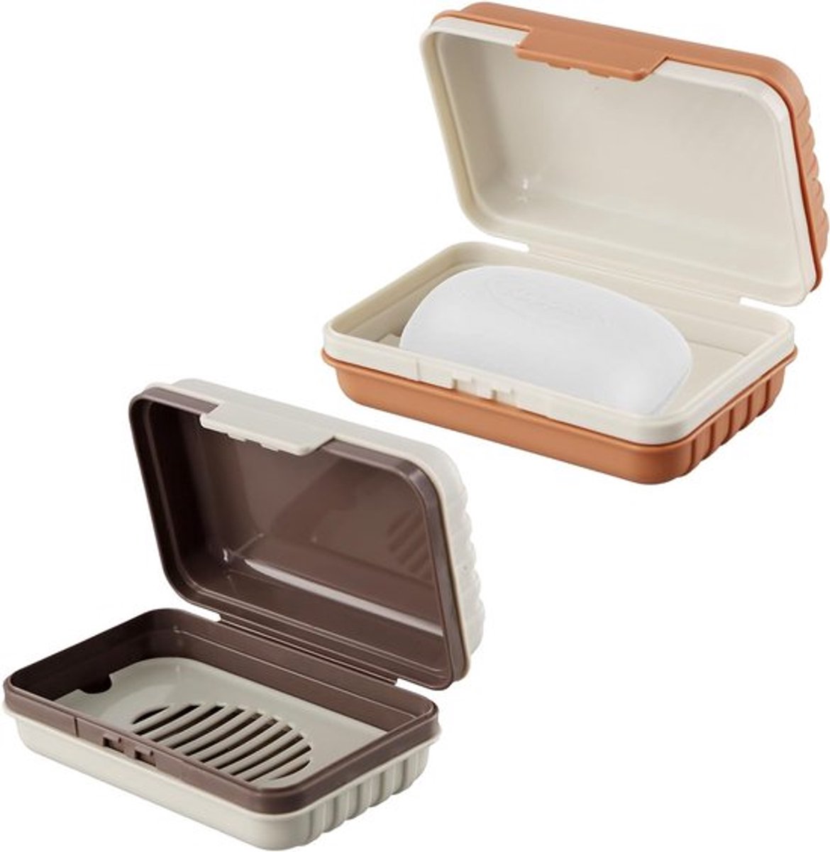 Set van 2 Zeepdispensers met Deksel in Wit en Oranje, Lekvrij en Ideaal voor Badkamer, Douche, Keuken en Kamperen, 12 x 7.5 x 4.5 cm
