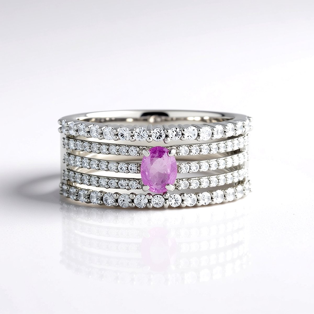 Cavill - Zilveren ring met roze Ceylon saffier 0,318 ct en zirconia - 925 sterling zilver met platina coating - elegante ovale saffier ring