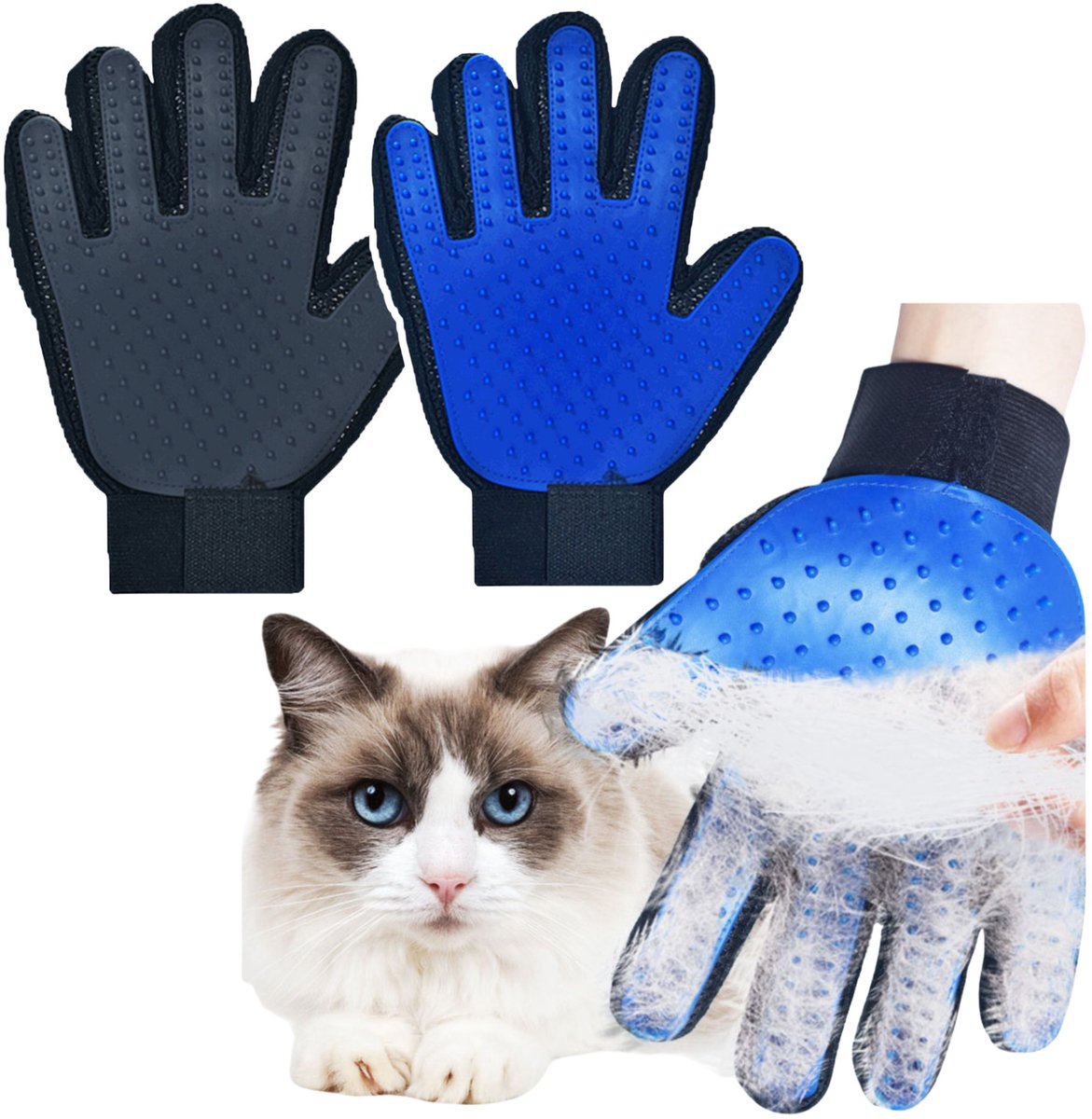 Haarkamhandschoen met siliconen tips voor katten en honden