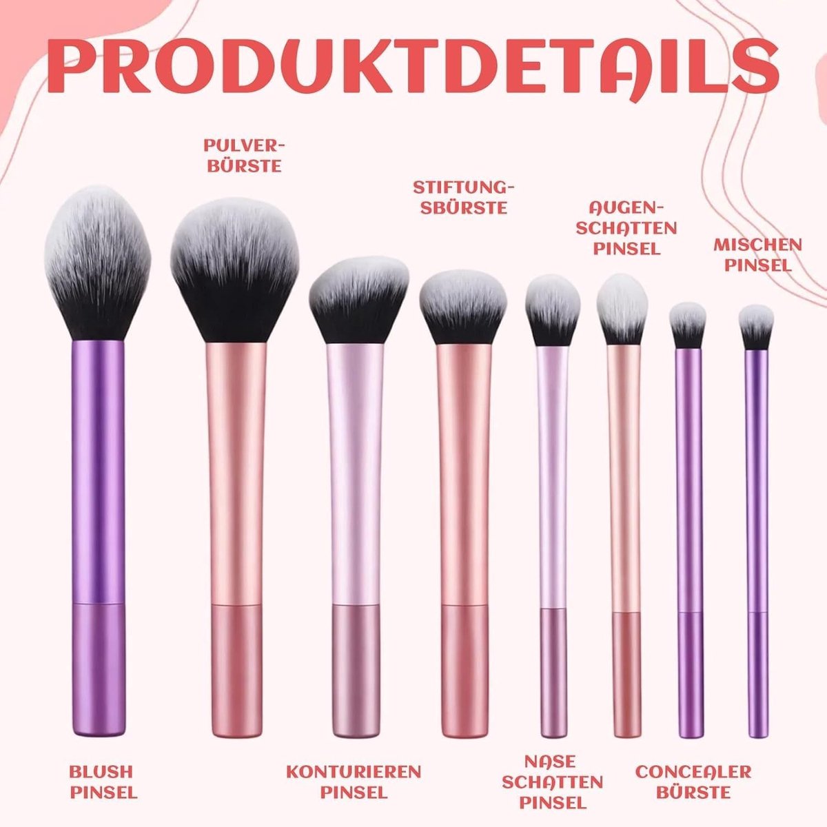 Professionele Make-up Borstel Set van 8 Stuks - Perfect voor Beginners en Gezichtsmake-up, Inclusief Oogschaduw en Foundation Brushes