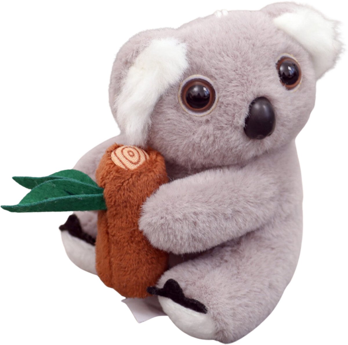 Pluche Koala sleutelhanger met tak grijze karabijnhaak goud 12cm