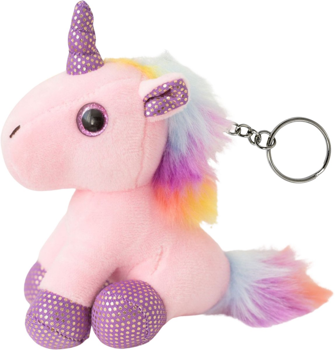 Pluche Eenhoorn Sleutelhanger Metalen Ring Roze 12cm