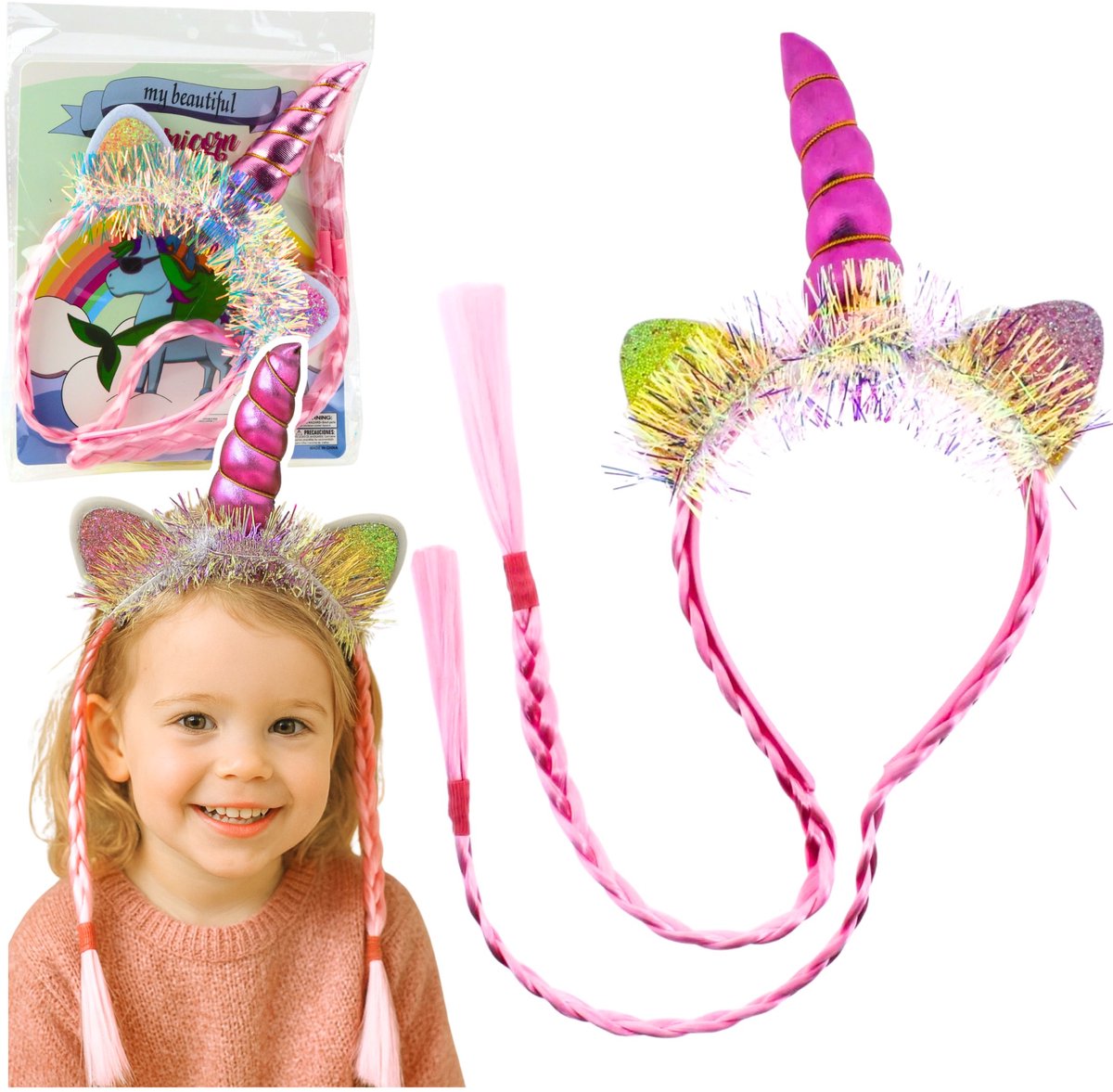 Eenhoorn Hoorn Oren Vlechten Haarband Roze - UNI