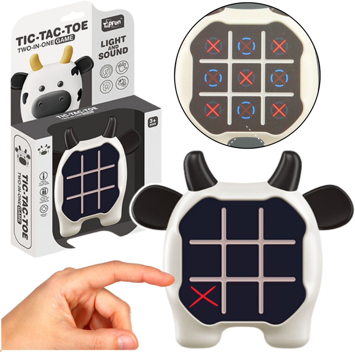 Elektronisch spel 3in1 Tic Tac Toe Memory Cow Zwart en Wit - UNI