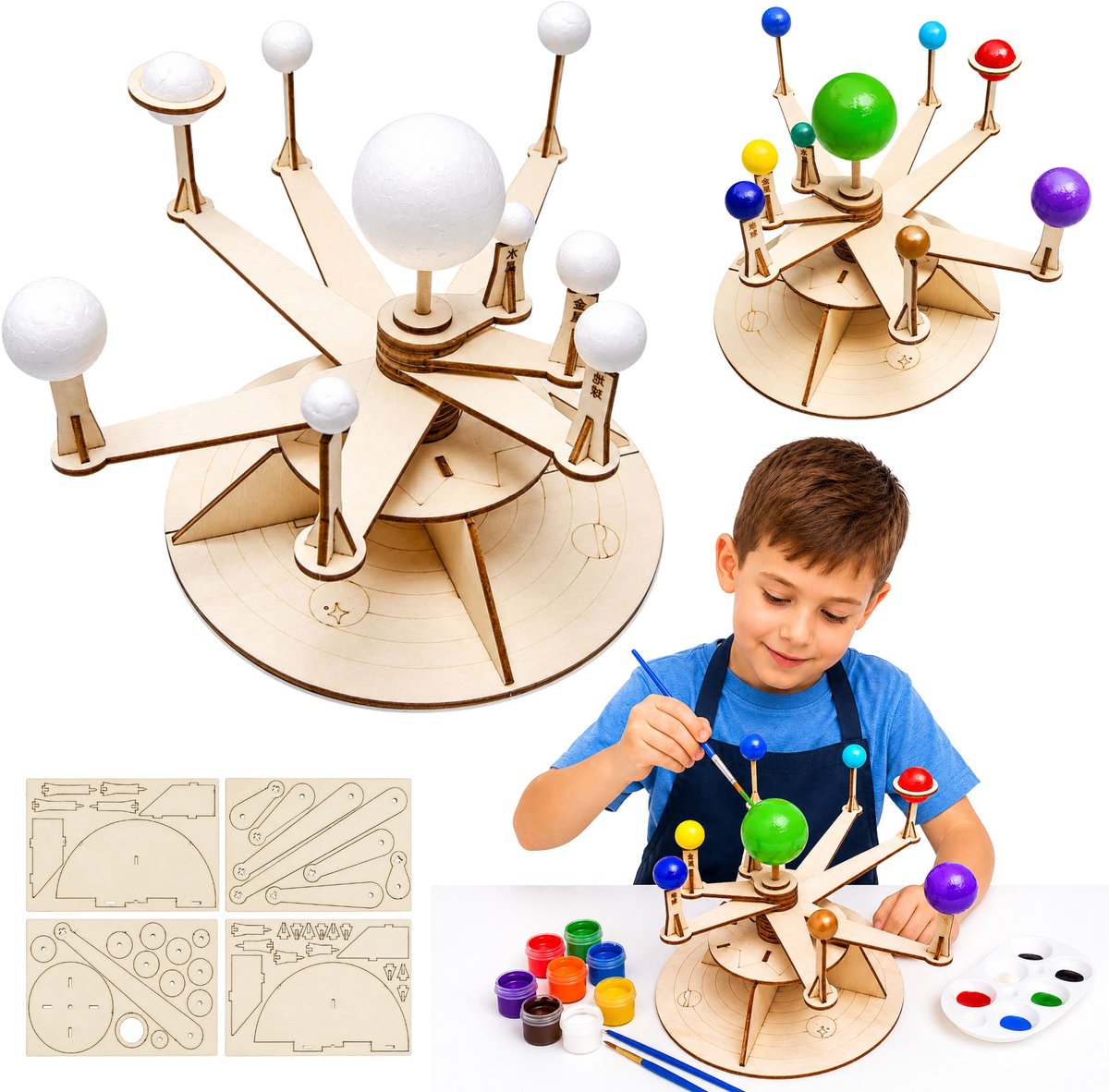 Houten zonnestelsel model planeten DIY educatieve kit - UNI