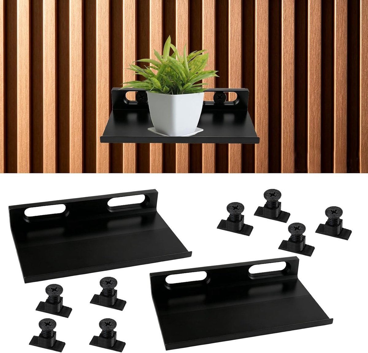 Akoestische Planken - Zwart - 15 x 9 cm - Multifunctionele Wandplank zonder Boren - Voor Planten en Decoratie