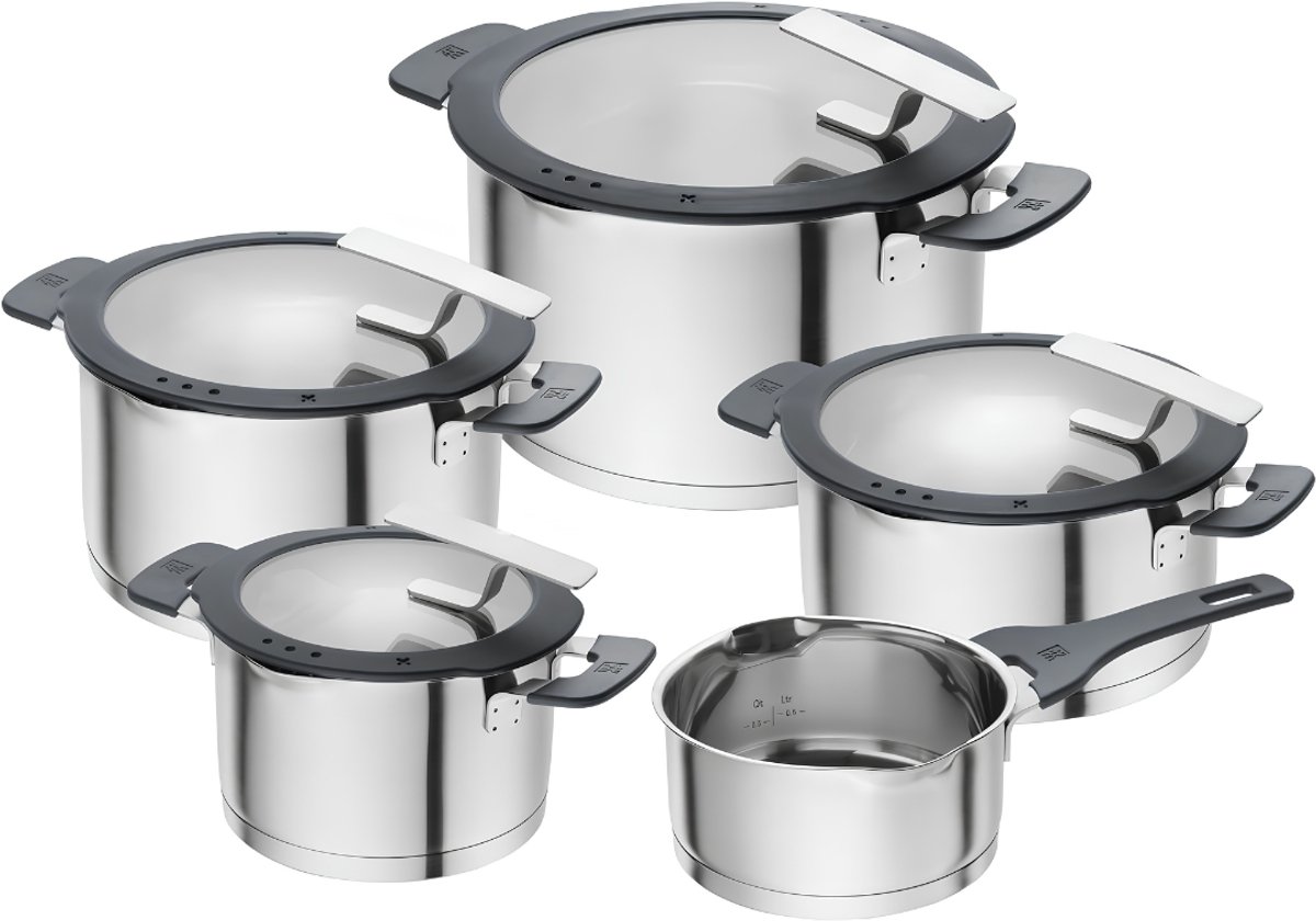 Lìon® Pannenset - 5 Stuks Pannen - Pan Set - Koekenpan - Zilver-Zwart - 62cm x 36cm x 28cm