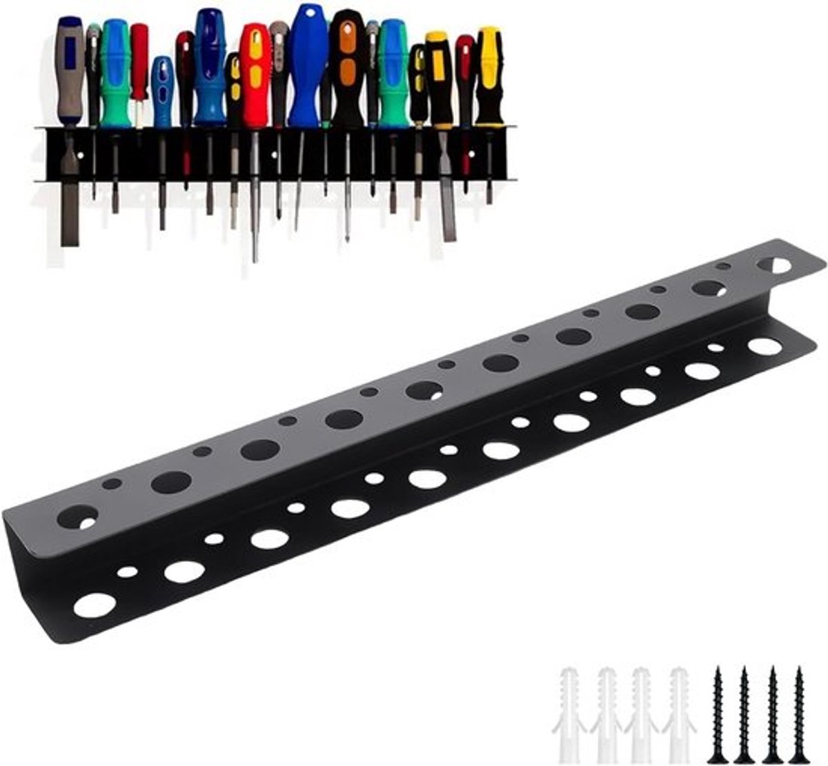 Schroevendraaierhouder voor gereedschapswand, 40 cm, met 19 gaten - wandhouder voor schroevendraaiers, moersleutels en tangen