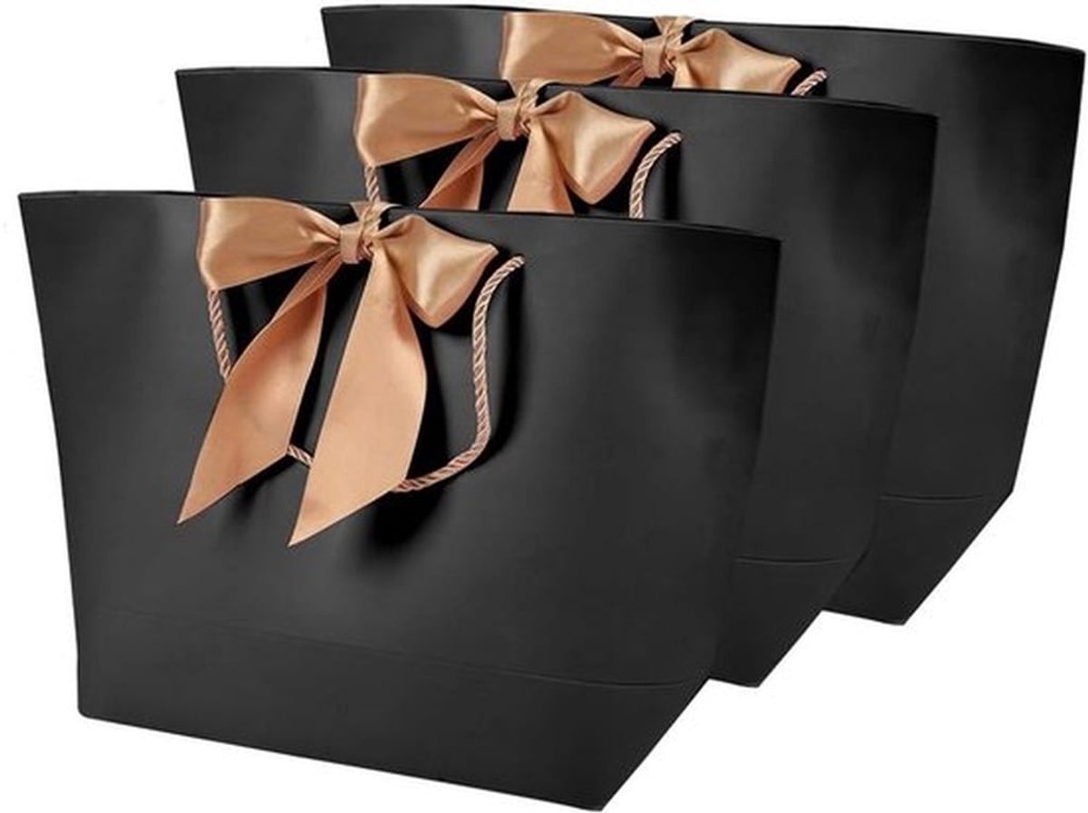 Set van 10 Elegante Zwarte Cadeauzakken met Handvatten van Hoogwaardige Papier voor Verjaardag, Bruiloft en Feestjes, Perfect voor Cadeauverpakking