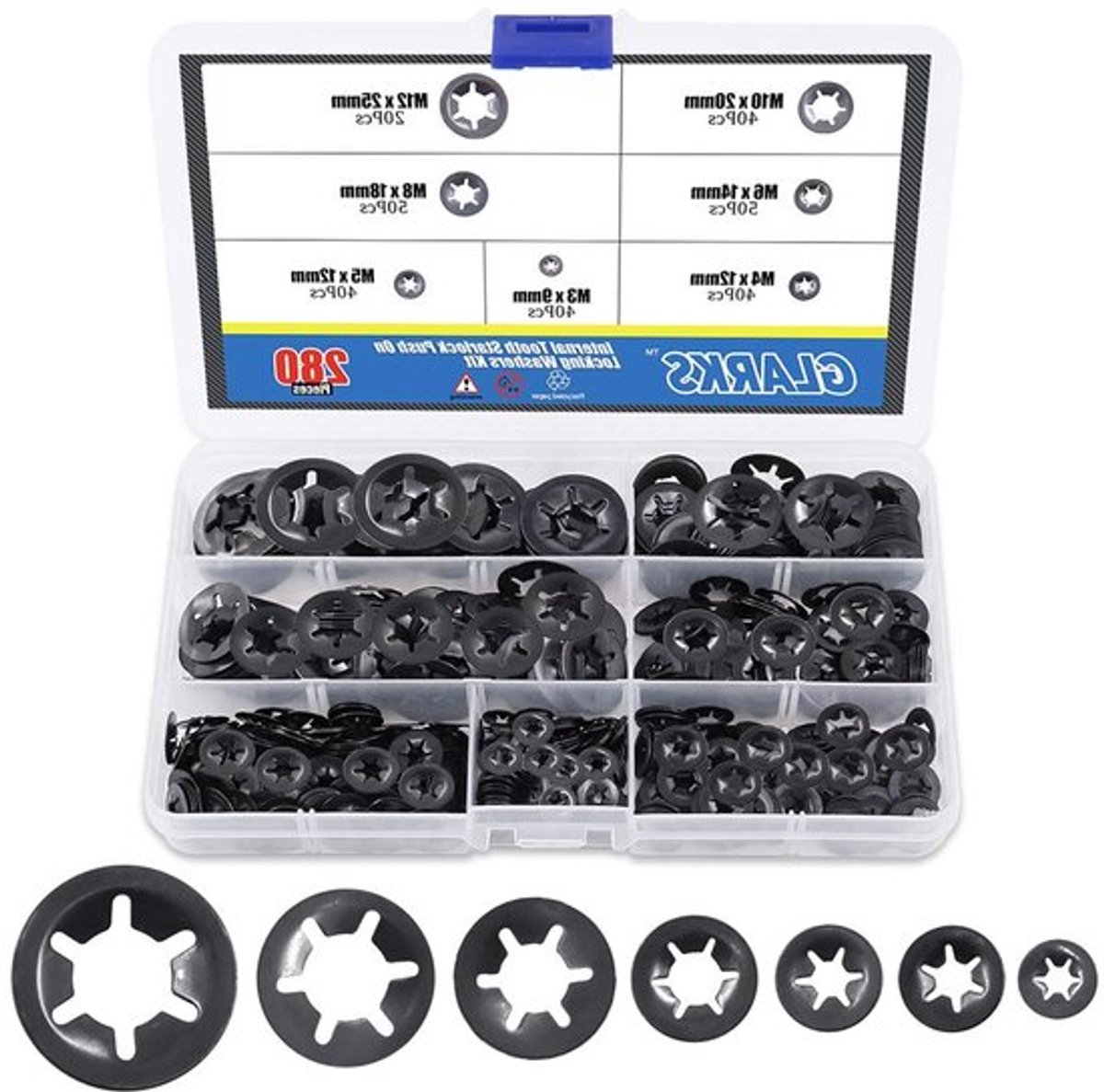 280 Stuks Interne Tand Starlock Drukwasmachines en Snelklemmen Assortiment Kit voor Diverse Toepassingen