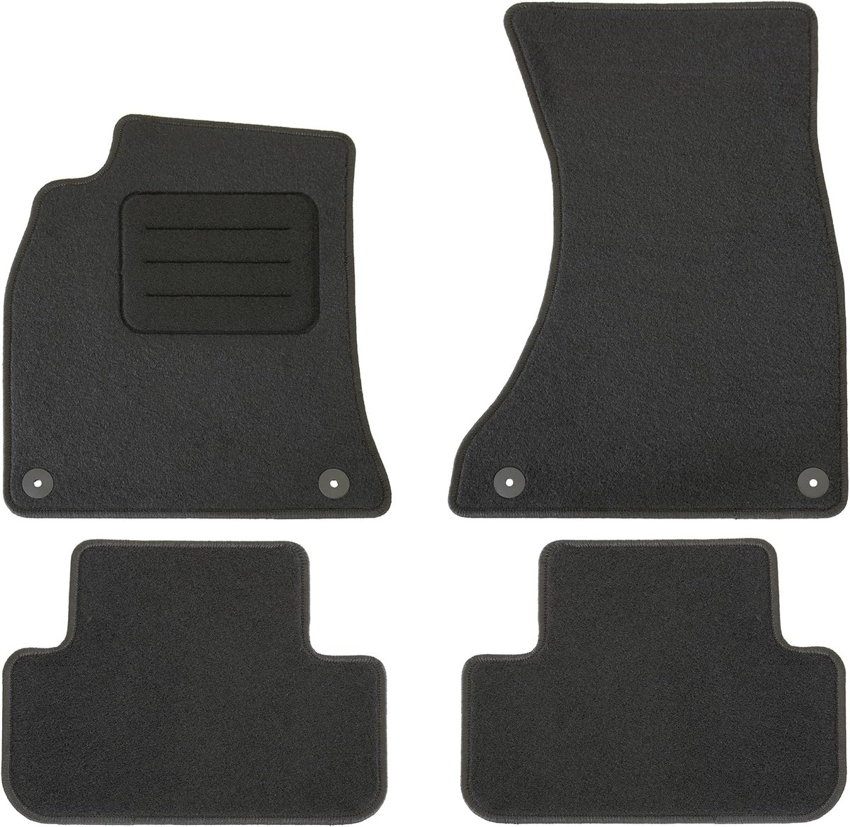 SnelShoppen - Velours auto vloermatten set zwart 4-delig, 100% passend voor Audi A4 B8 / 8K, textiel met randafwerking, drukknoopbevestiging voor opti