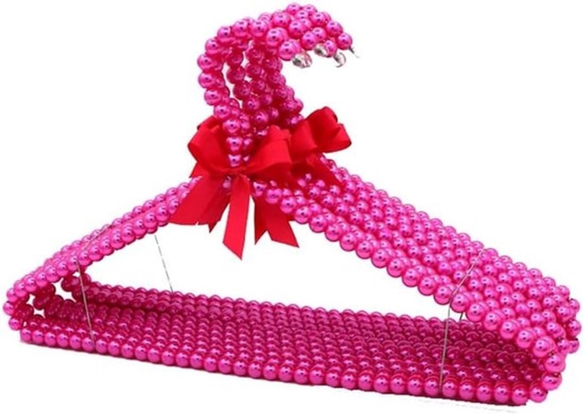 Set van 5 Robuuste Kledinghangers met Strik - 40 cm Plastic Kralen voor Kledingopslag en Bruiloft Decoratie in Roze