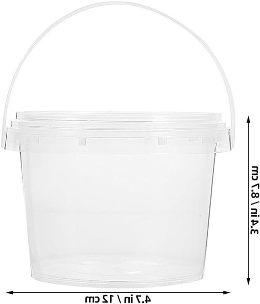 Set van 12 Heldere Plastic Emmers met Handvat en Deksel, Multifunctionele Opslag voor Voedsel, IJs en Kleurwater, 0.5L