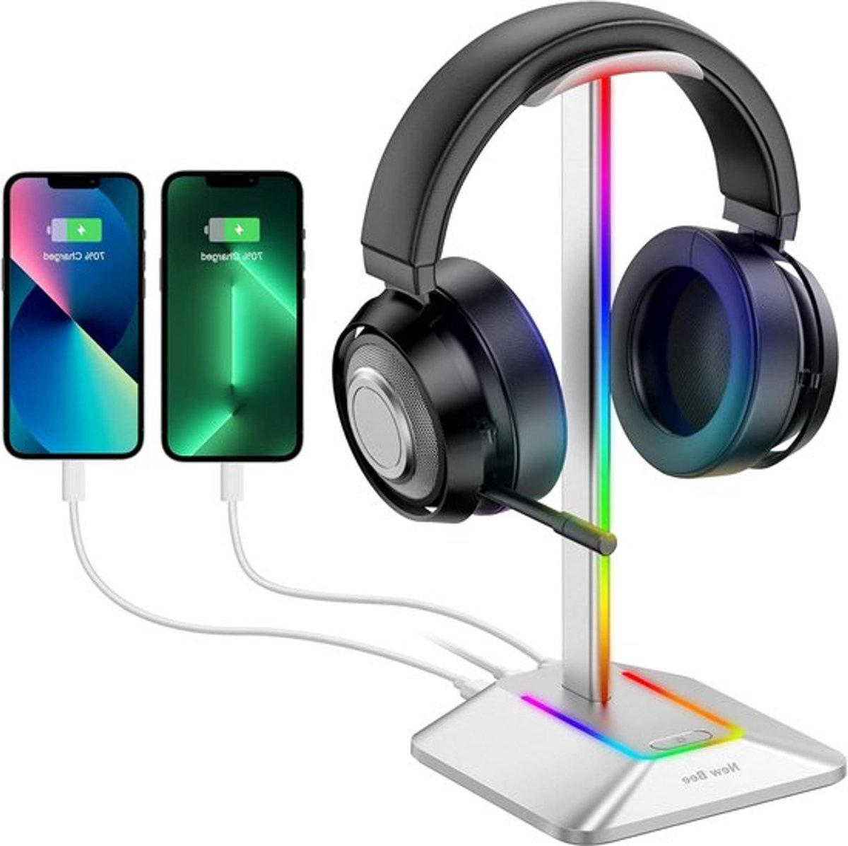 RGB Hoofdtelefoonhouder met USB Type-C Opladers en Universele Gegevensoverdracht voor Gaming Hoofdtelefoons en Accessoires