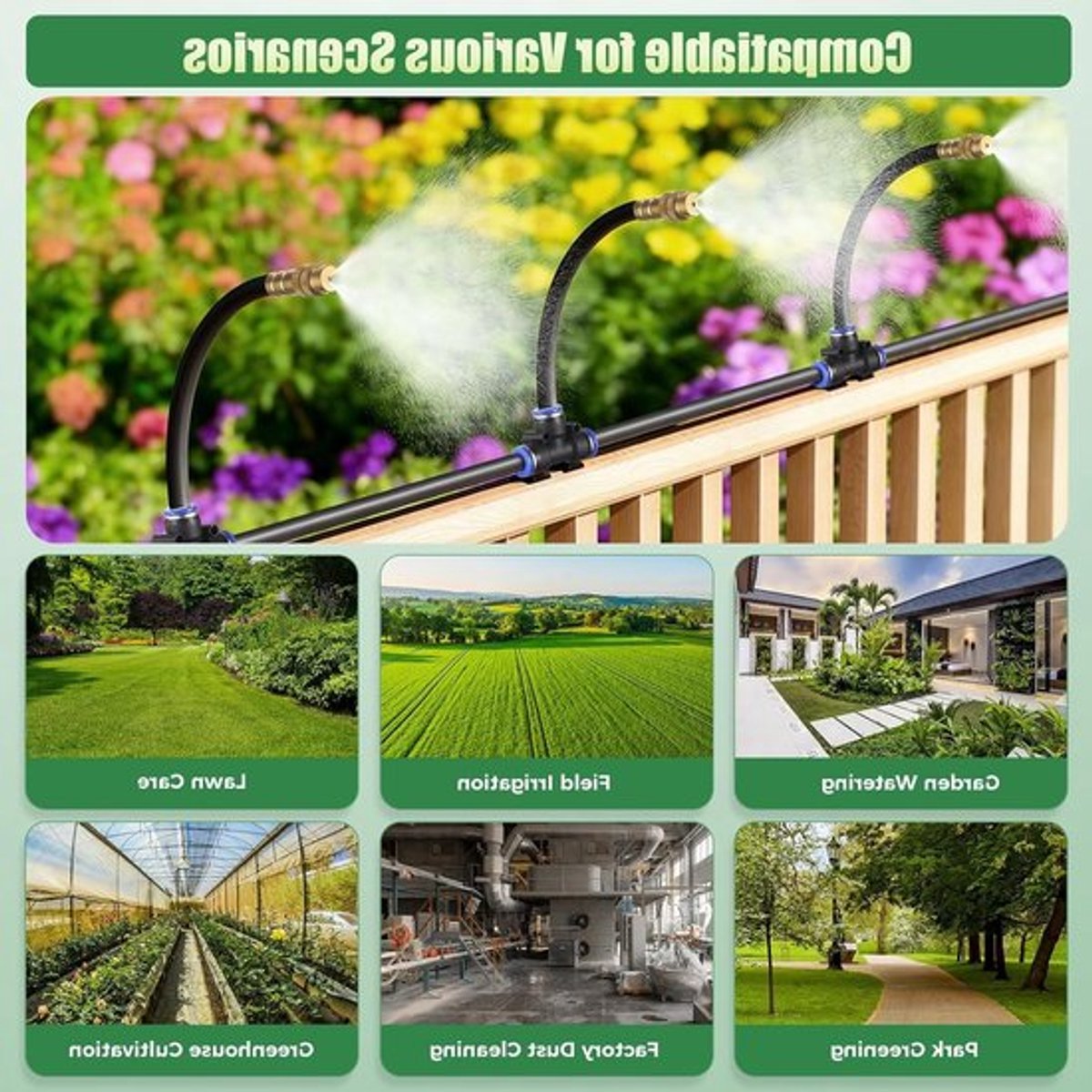 Automatisch bewateringssysteem van 20 m met nevelfunctie voor tuin, broeikas en balkon, ideaal voor irrigatie en koeling