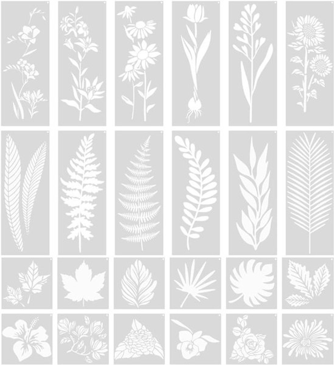24 Stuks Plastic Schablonen voor Bloemen en Gras, Herbruikbare Sjablonen voor DIY Schilderen en Scrapbooking, Creatieve Schilderaccessoires