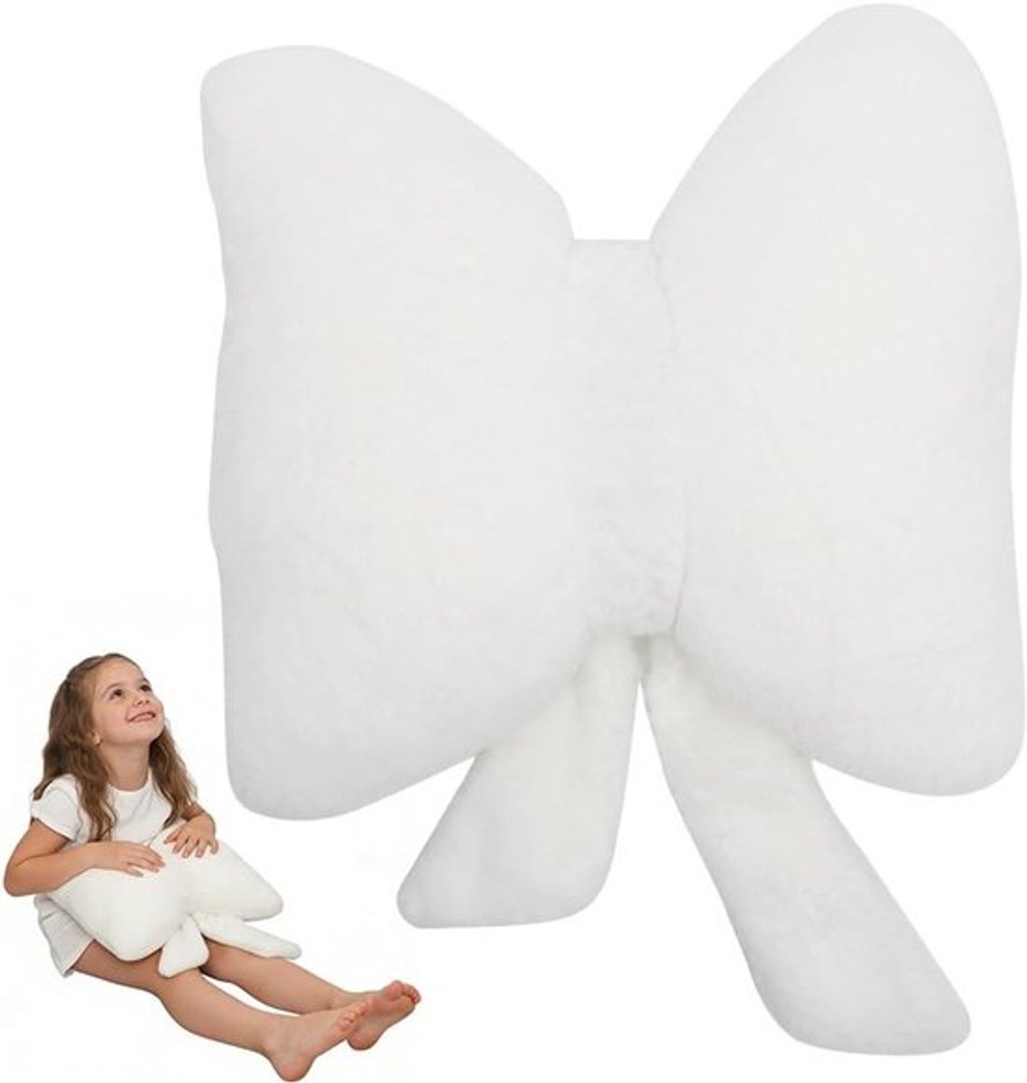 Premium Pluche Witte Strik Kussen - Modern Decoratiekussen voor Bank en Woonkamer - Comfortabel en Stijlvol Accessoire voor Thuis