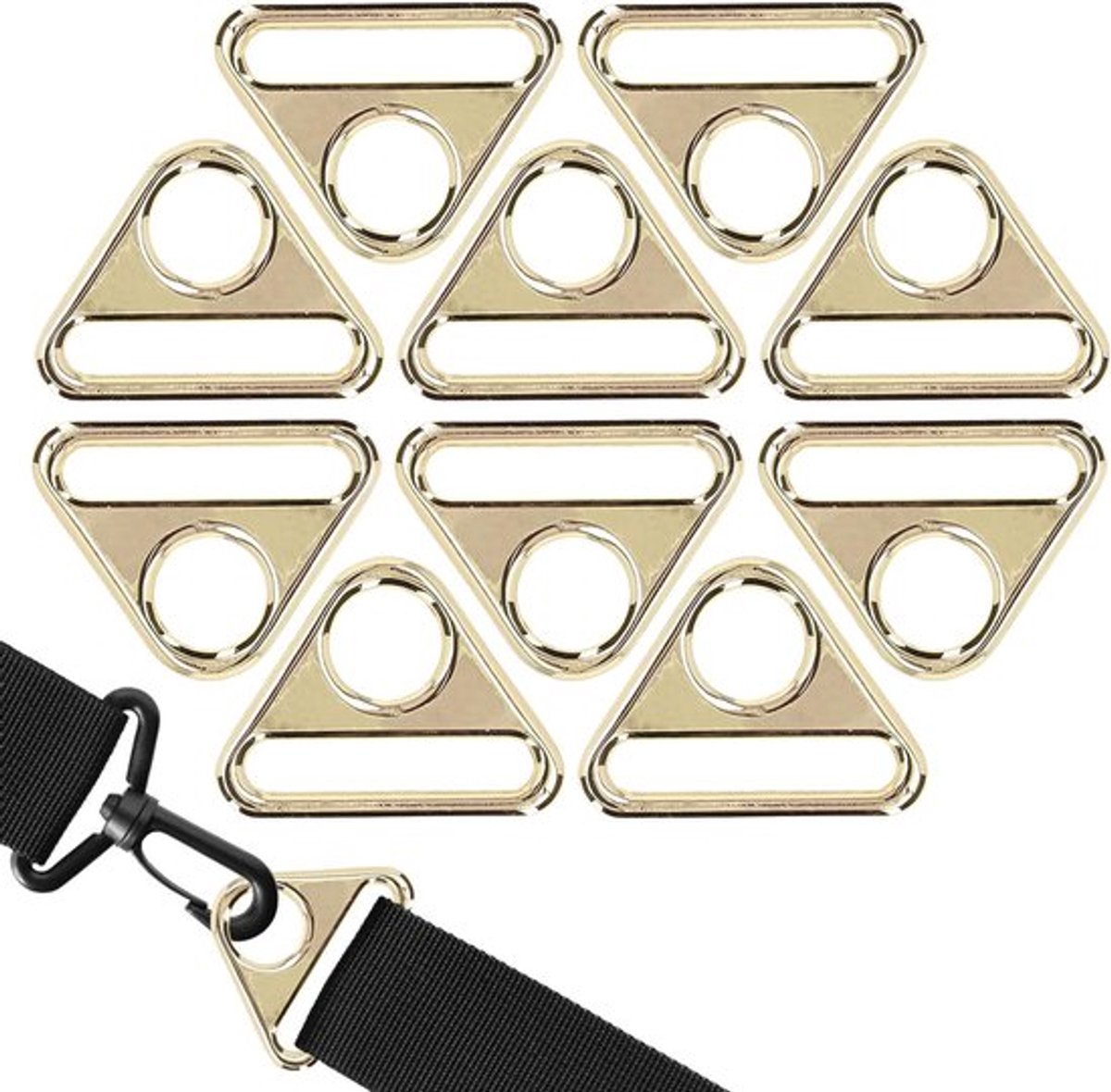 Set van 10 Triangulaire Gespen van Zinklegering, 38mm Verstelbare Ringen voor Rugzakken, Meerdere Functies voor Luggage en Webbing Accessoires in Goud