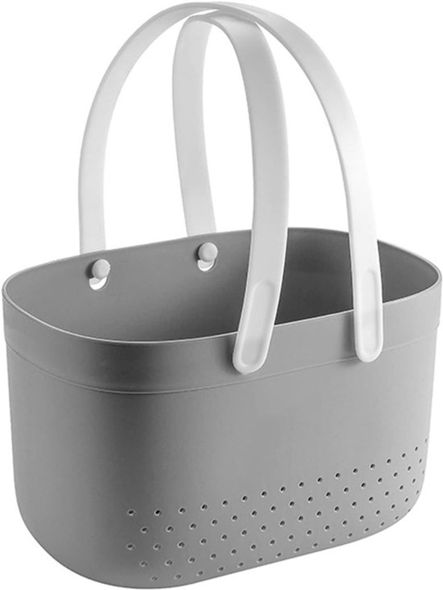 Draagbare douche caddy met handvat, multifunctionele organizer en opbergmand voor badkamer, speelgoed en accessoires, herbruikbaar plastic met ventilatiegaten (Grijs)