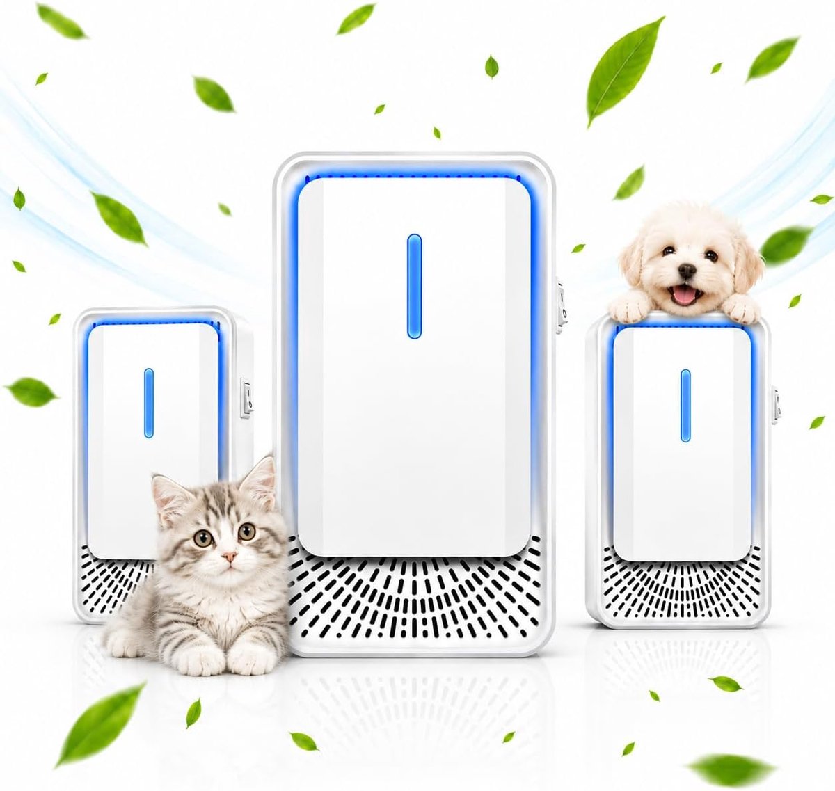 3 Stuks Kattenbak Deodorizer & Luchtreiniger - Plug-in Ionisator - Verwijdert Geuren, Rook & Stof - voor Slaapkamer & Dierenruimte - 1 Set