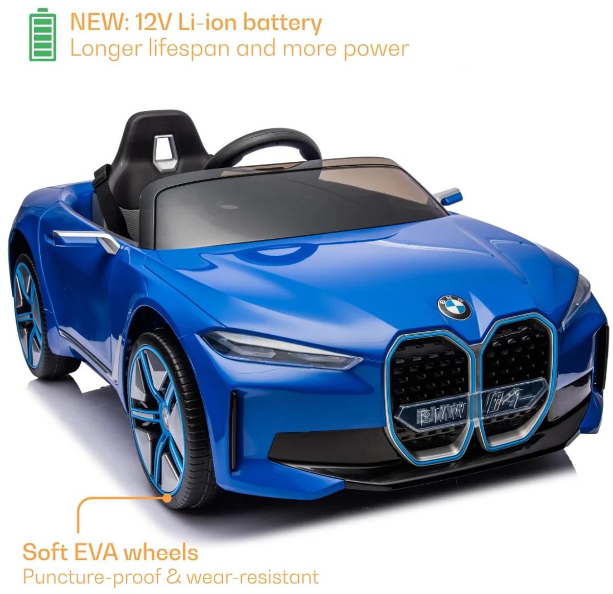BMW i4 Full Option Elektrische Kinderauto 1 tot 6 jaar – Officieel Gelicentieerd Accuvoertuig met Lederen Zitje, Schokdempers & Bluetooth – 12V Kinderauto met Afstandsbediening, Werkende Deuren & Soft-Start – Blauw — afbeelding 2