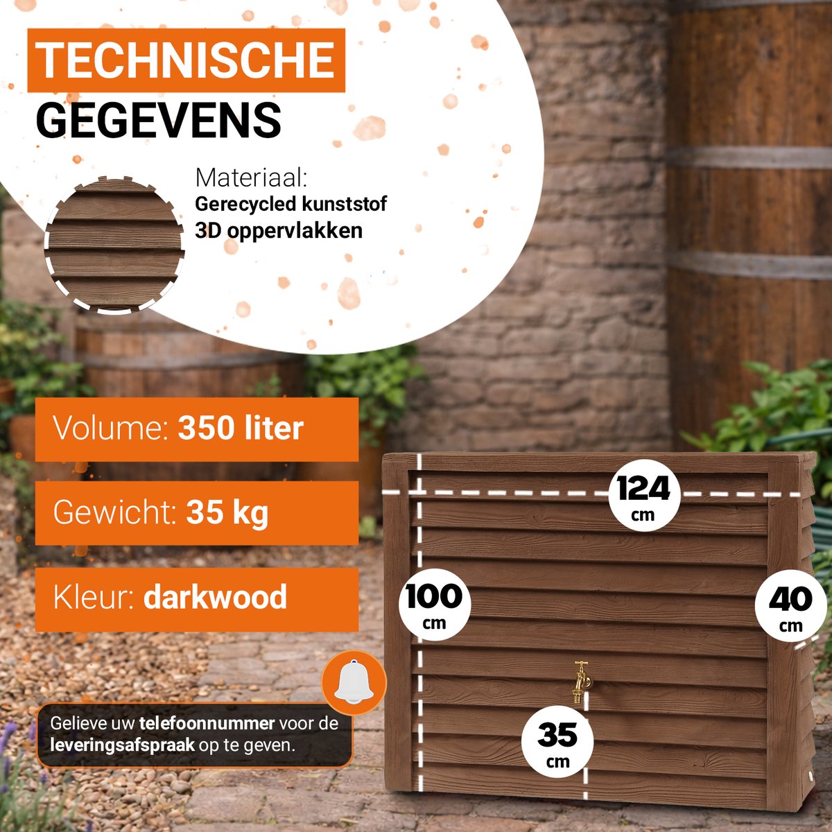 Garantia Woody colonne récupératrice d'eau 350 L bois foncé
