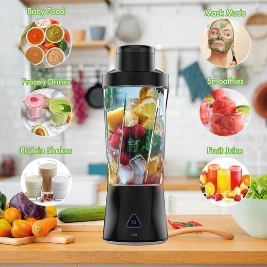 Draagbare Mixer - Smoothie Maker To Go - Gezonde Dranken Maken - 6 Roestvrijstalen Messen - 700 ml - Zwart — afbeelding 5