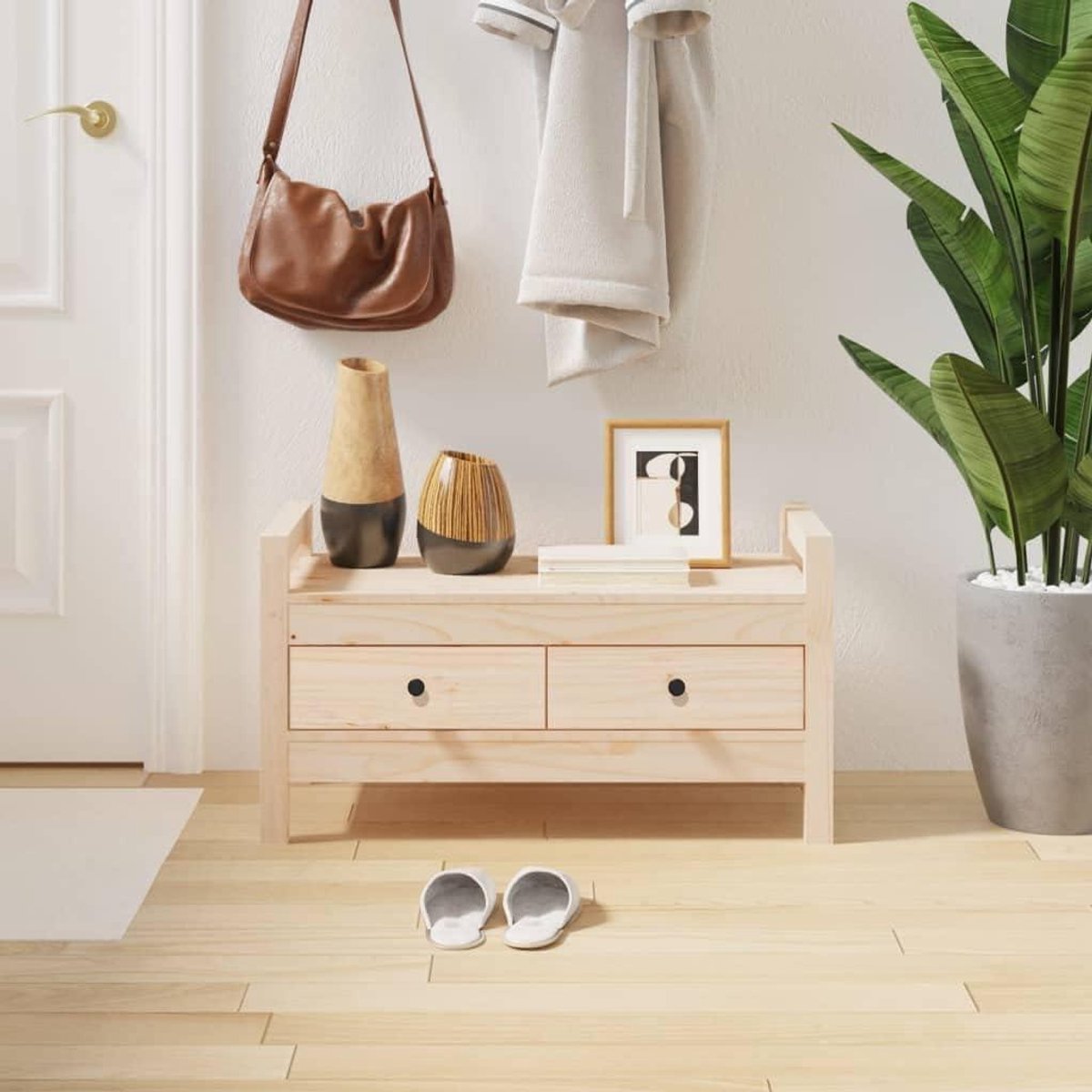 Halbank Massief Hout - Entreebank Opbergbank - Hal Opruimen - Onbehandeld Grenenhout - 80x40x43 cm - Natuurlijk Hout