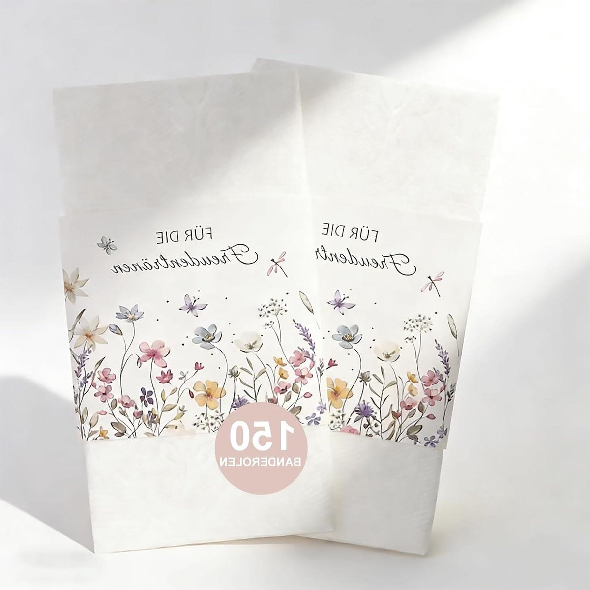 Vreugdetranen zakdoeken - Bruiloft decoratie - Feestelijke aankleding - Bloemenprint design - 150 stuks - Wilde bloemen